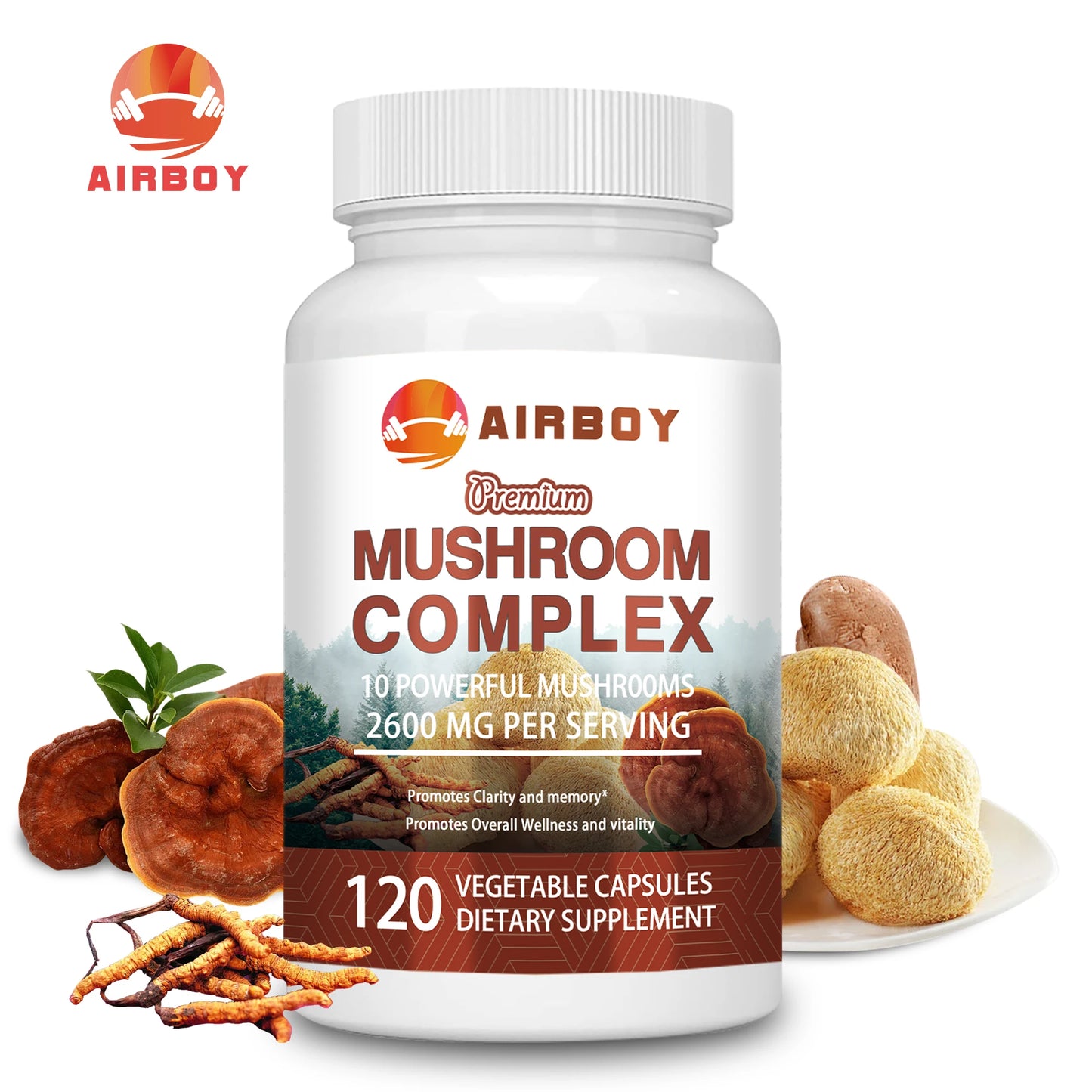 Mushroom Complex - with Lions Mane, Chaga, Reishi Nootropic Brain Supplement for Memory and Focus, Enhance Energy - 120 Capsules