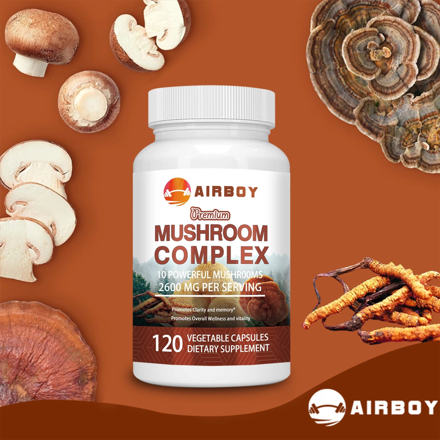 Mushroom Complex - with Lions Mane, Chaga, Reishi Nootropic Brain Supplement for Memory and Focus, Enhance Energy - 120 Capsules