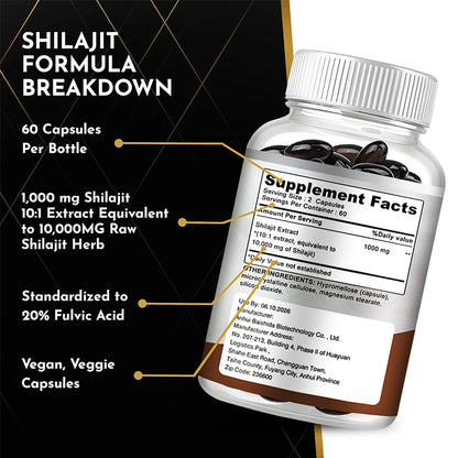 Shilajit Supplements - Enhance Nutrient Absorption and Promote Detoxification, Relieve Stress - 120 Capsules