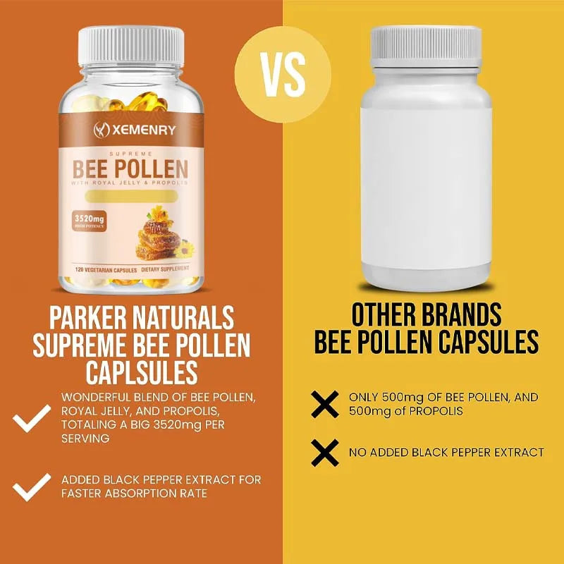 Bee Pollen Supplement - Relieve Joint Inflammation, Enhance Immunity, Antioxidant - 120 Capsules