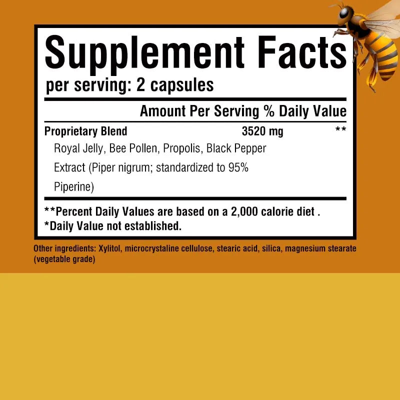 Bee Pollen Supplement - Relieve Joint Inflammation, Enhance Immunity, Antioxidant - 120 Capsules