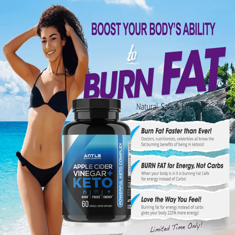 Keto BHB Fat Burner, Weight Management Supplement, Detox, Apple Cider Vinegar, Dietary Capsules