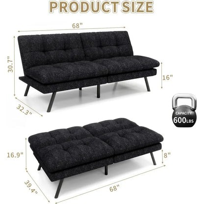 Convertible Futon Sofa Bed,68" Memory Foam Futon Couch,Linen  Loveseat Sleeper Couch with Adjustable Backrest & Armrest