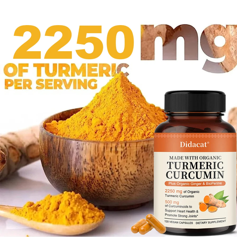 Organic Curcumin Capsules - Joint Supplement Provides Antioxidants To Maintain Good Health Promotes Strong Bones Relieves Pain