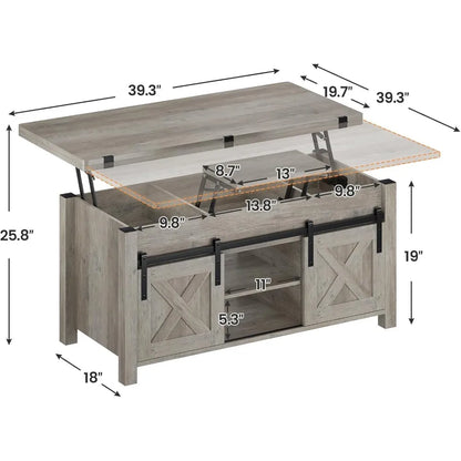 Lift Top Coffee Table, 4 in 1 Multi-Function Convertible Coffee Tables with Storage and Hidden Compartment, Farmhouse Cof