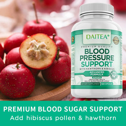 Premium Blood Pressure Support Supplement with Hawthorn, Hibiscus & Garlic - Supports Cardiovascular & Circulatory Health