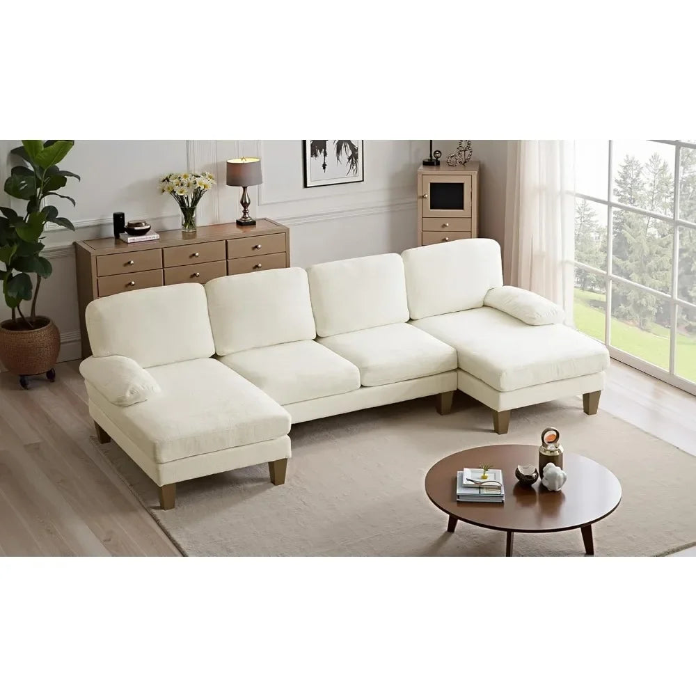 110Sectional Couches for Living Room,U Shaped Couch with Double Chaise, 4-Seat Sofa Set with Chenille Fabric for Home Furniture