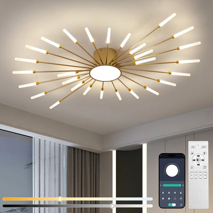 3-Color Stepless Dimmable LED Chandelier: Modern Firework-shaped Ceiling Lamp for Living Room,Dining Room&Bedroom (28+1 Lights)