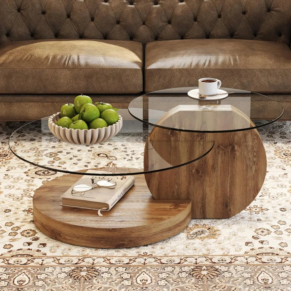 Glass Coffee Table for Living Room,3-Tier Modern Coffee Table for Small Space, Round Coffee Table Clear End for Home