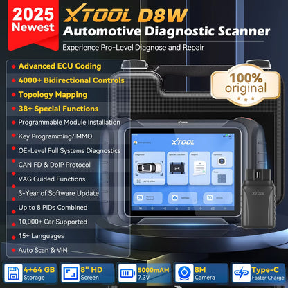 XTOOL D8W D8S BT Car Diagnostics Tool Automotive Scanner Bluetooth Scanner ECU Coding Active Test 38+ Resets CANFD DOIP Topolog