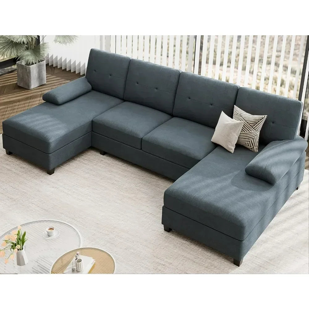 Sectional Sofa Couches for Living Room, 4 Seat U-Shaped Sofa Couch Living Room Furniture Sets Clearance with Double Chaises