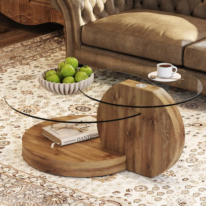 Glass Coffee Table for Living Room,3-Tier Modern Coffee Table for Small Space, Round Coffee Table Clear End for Home