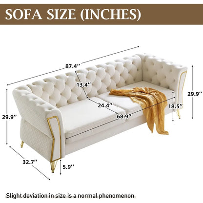 87” Sofa Couch for Living Room, Modern 3 Seater Comfy Sofa with Extra Deep Seats,Velvet Fabric Couches for Small Space