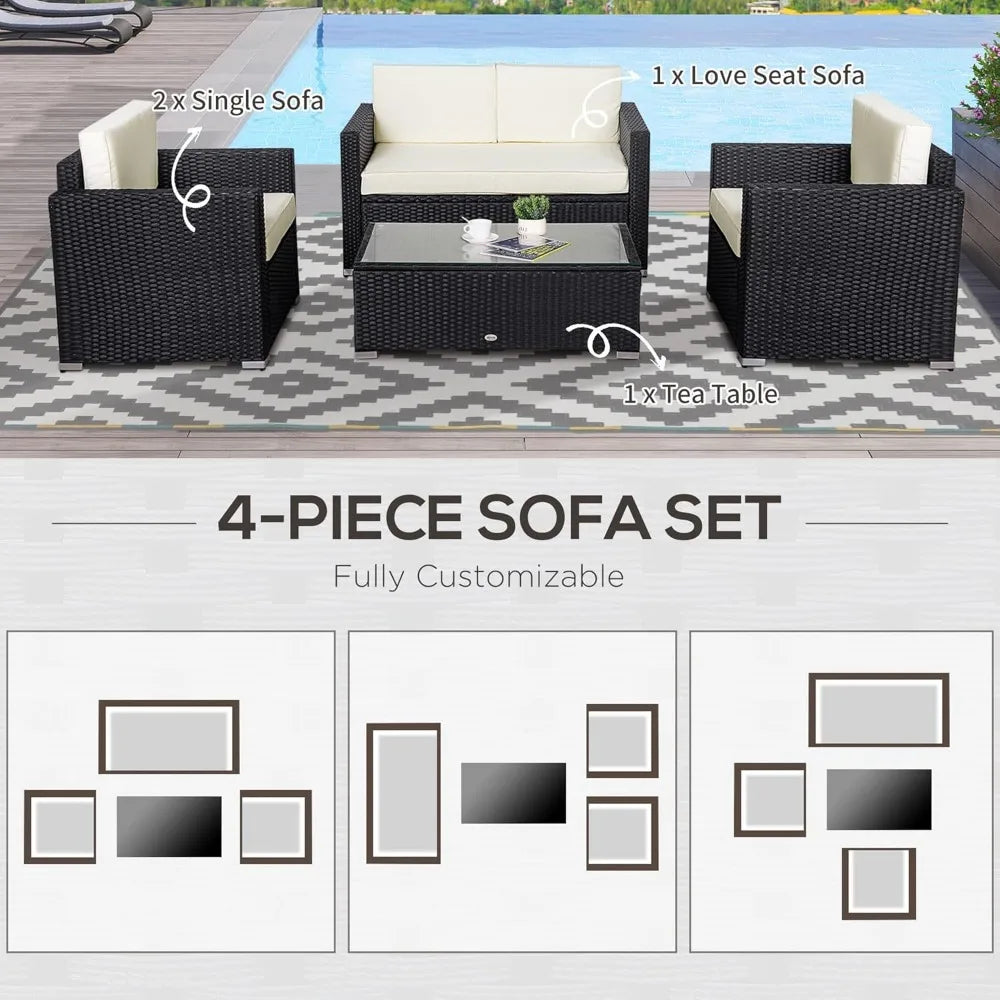 4 Piece Wicker Patio Furniture Set with Cushions, Outdoor Sectional Furnitures with 2 Sofa, Garden Furniture Sets