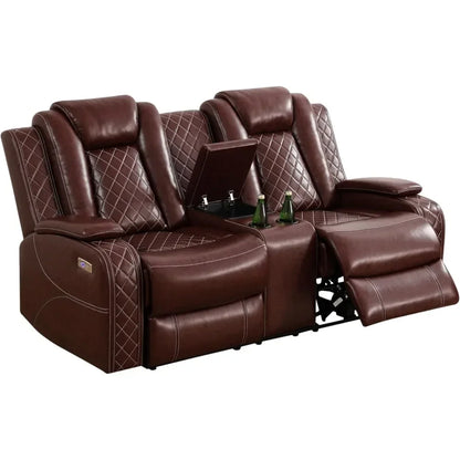 Multifunction Power Air Leather Recliner Sofa Set with LED Lights, Living Room Furniture, Reclining Sofa, loveseat