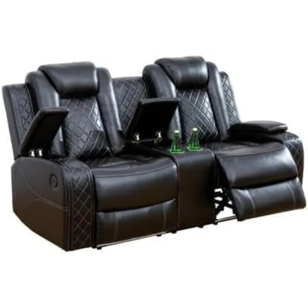 Multifunction Power Air Leather Recliner Sofa Set with LED Lights, Living Room Furniture, Reclining Sofa, loveseat