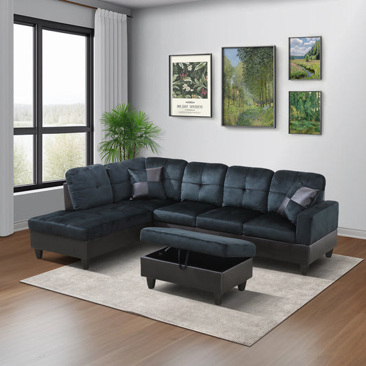 Nordic Dark Blue and Brown Color Lint and PVC 3-Piece Couch Living Room Sofa Set Luxurious and Comfortable Home Couch Furniture