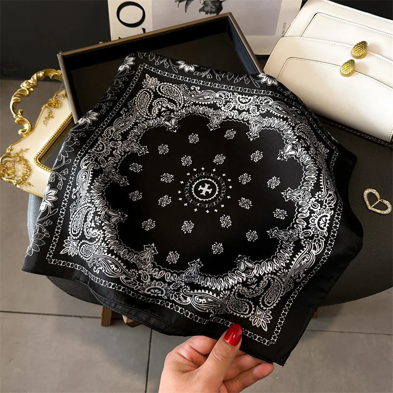 Luxury Paisley Print Women's Satin Square Scarf Ladies Imitation Silk Scarf Breathable Windproof Fashion Accessory