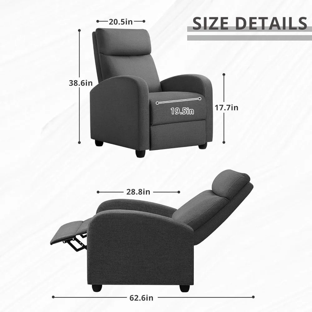 Recliner Chair Adjustable Home Theater Single Recliner Sofa Furniture with Thick Seat Cushion and Backrest Modern Living