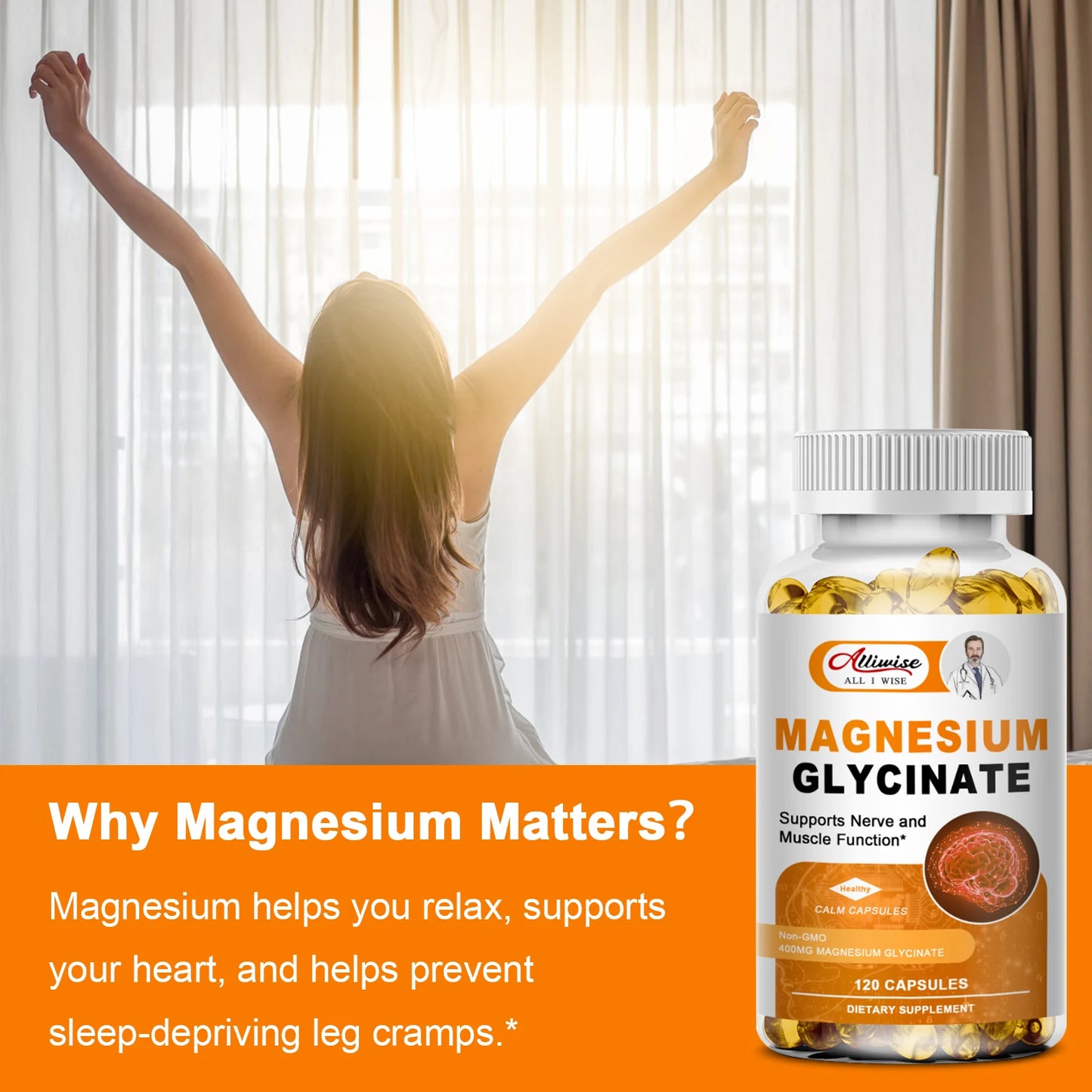 Magnesium Glycinate Supplement 500mg with Zinc,Vitamin D3 B6 High Absorption Support for Women & Men Non-GMO Veggie Capsules