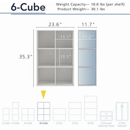 Apexa 6 Cube Storage Organizer Shelves, Stackable Wood Bookcase Fits Cubby Bins for Organization, Dorm Teen Room Decor & Home