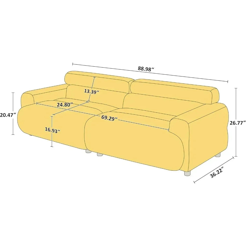 89" Sofa Couch, Comfy Upholstered Deep Seat Boucle Sofa, Mid Century Modern Couch for Living Room Bedroom Apartment