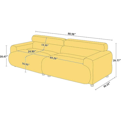 89" Sofa Couch, Comfy Upholstered Deep Seat Boucle Sofa, Mid Century Modern Couch for Living Room Bedroom Apartment