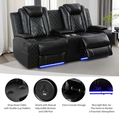 Living Room Sofa Set Black Breathing Leather Sofa Living Room Furniture Power Recliner Manual Adjustable Loveseat with Cup Holde