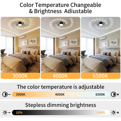 3-Color Stepless Dimmable LED Chandelier: Modern Firework-shaped Ceiling Lamp for Living Room,Dining Room&Bedroom (28+1 Lights)