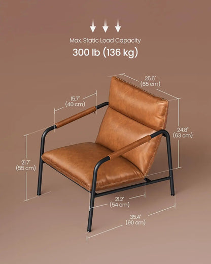 Accent Chair, Metal Framed Armchair, Synthetic Leather with Stitching, Mid-Century Modern, Sling Chair for Living, Bedroom