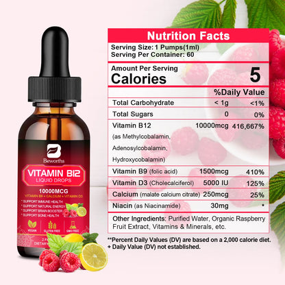 BEWORTHS Vitamin B12 Drops Energy Supplements Support Immune Health Protecting Cardiovascular Health Promote Digestion