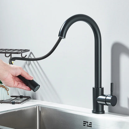 Black Pull Out Kitchen Faucet Deck Mounted Flexible Hot And Cold Water Kitchen Sink Mixer Tap With Stream Shower Modes Nozzle