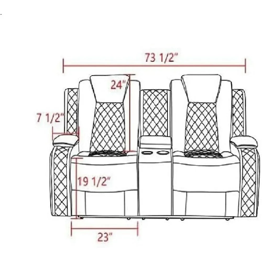 Multifunction Power Air Leather Recliner Sofa Set with LED Lights, Living Room Furniture, Reclining Sofa, loveseat