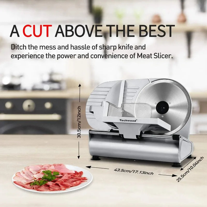 Techwood Electric Deil Food Slicer with Removable 9” Stainless Steel Blade, Deli Cheese Fruit Vegetable Bread Cutter