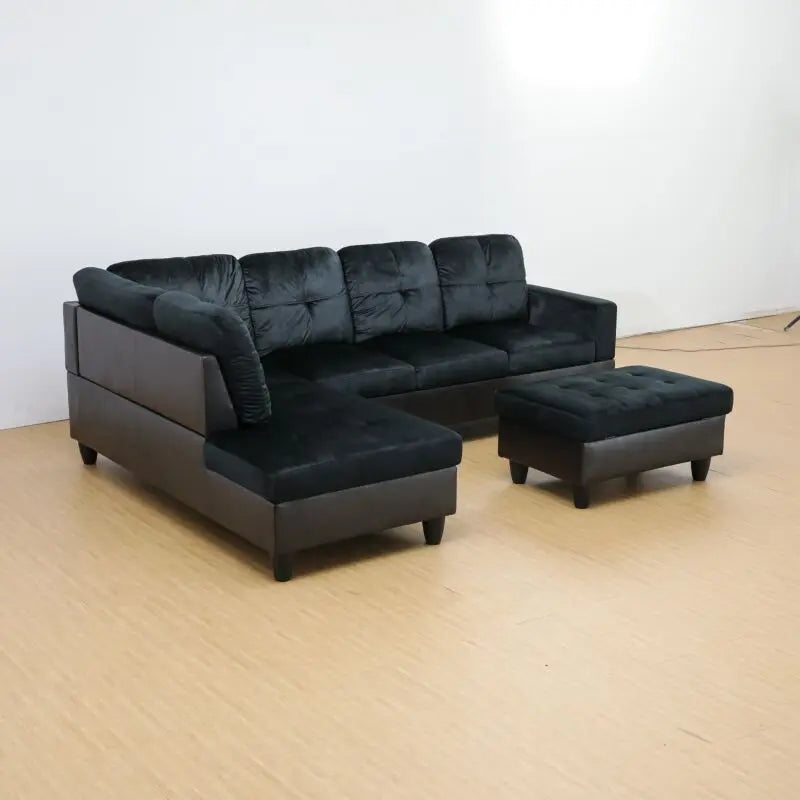 Nordic Dark Blue and Brown Color Lint and PVC 3-Piece Couch Living Room Sofa Set Luxurious and Comfortable Home Couch Furniture