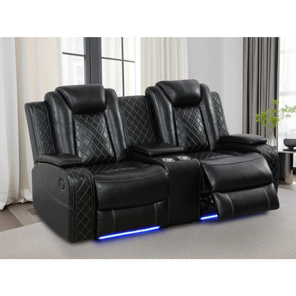 Living Room Sofa Set Black Breathing Leather Sofa Living Room Furniture Power Recliner Manual Adjustable Loveseat with Cup Holde