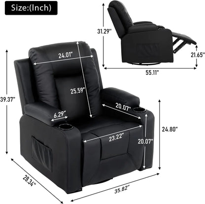 Recline Chair Set Furniture 2PC Bonded Leather Recliner Set Living Room Set Sofa Loveseat Black Living Room Set 3+2