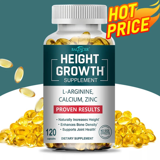 Height Growth Supplement - with Calcium, Vitamin D3 To Support Joint Health, Bone Strengthening and Growth - 120 Capsules