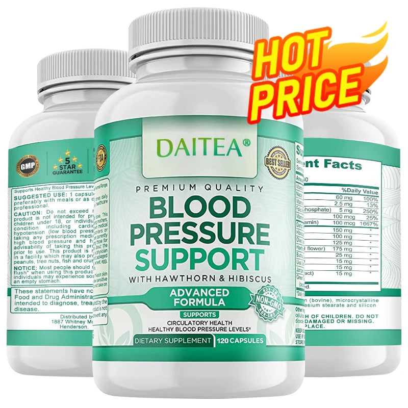 Premium Blood Pressure Support Supplement with Hawthorn, Hibiscus & Garlic - Supports Cardiovascular & Circulatory Health