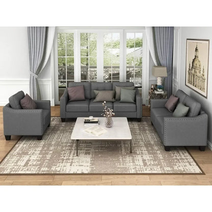 3 Pieces Sectioanal Sofa Set, Living Room Furniture Set Modern Style Button Tufted Sofa Couch with Tufted Cushions Include