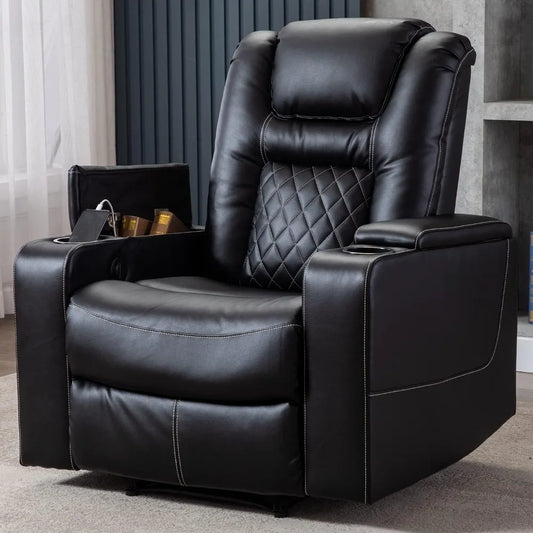 Electric Power Recliner Chair with USB Ports and Cup Holders, Breathable Leather Home Theater Seating with Hidden Arm Storage (