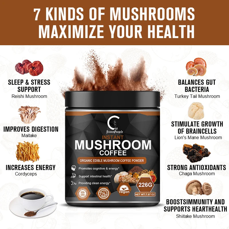 Mushroom Coffee Supplement 10 Mushroom Blend with Lion's Mane and Cordyceps