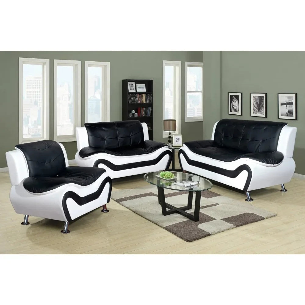 3-piece Modern Sofa Set, Black/white, 32.5 Inches Deep X 77.5 Inches Wide X 35 Inches High