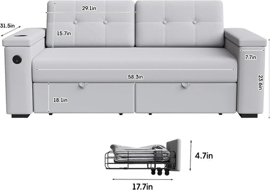 Vabches 74'' Loveseat Sofa 2 Seat Couch with 2 Drawers&2 Flip-up Storage Armlist Deep Seat Sofa Couch with USB Ports&Cup Holder