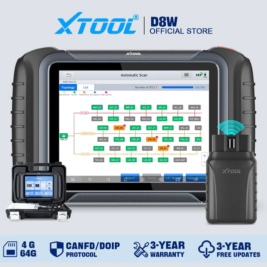 XTOOL D8W D8S BT Car Diagnostics Tool Automotive Scanner Bluetooth Scanner ECU Coding Active Test 38+ Resets CANFD DOIP Topolog