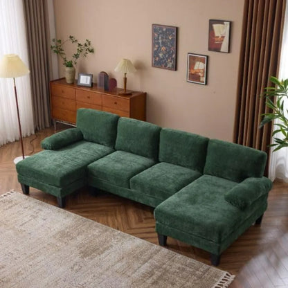 110" Sectional Couches for Living Room,U Shaped Couch with Double Chaise,4-Seat Sofa Set with Chenille Fabric for Home Furniture