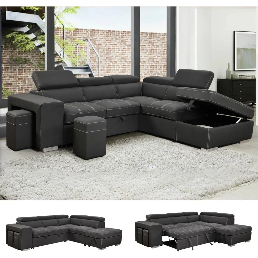 Microfiber Sectional Sleeper Sofa Couch Pull Out Bed with Right Facing Chaise, 5 Seats L Shaped Sectional Sofa Couch