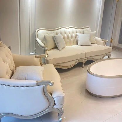 American light luxury leather sofa combination simple cream style champagne gold modern French fashion living room furniture