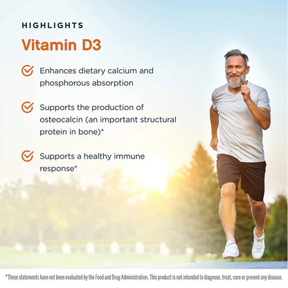 Vitamin D3 Supplement, Supports Calcium Absorption, Fights Fatigue, Boosts Immune System, Strengthens Muscle, 120 Capsules