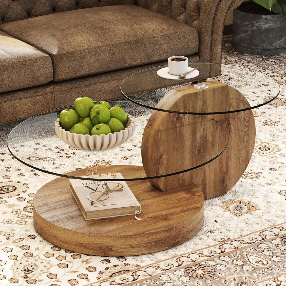 Glass Coffee Table for Living Room,3-Tier Modern Coffee Table for Small Space, Round Coffee Table Clear End for Home